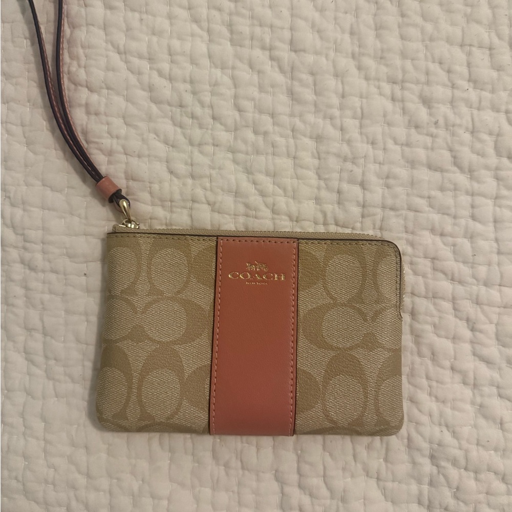 Coach Beige and Coral Wristlet